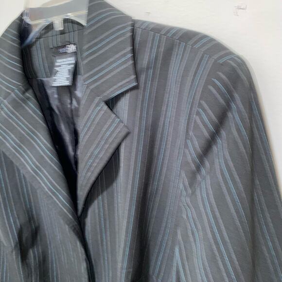 East 5th Pinstripe Blazer Plus Size 16W Black with Blue and White Unlined Jacket - Picture 4 of 5